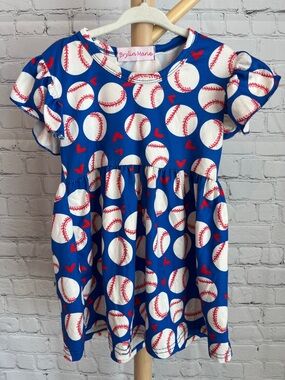 Toddler Girl Blue Baseball Dress